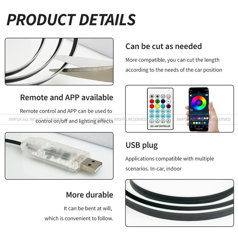 43.31 inch Streamer Car Ambient Lights RGB 64 Color Universal LED Interior Hidden Under Acrylic Strip Symphony Atmosphere Lamp