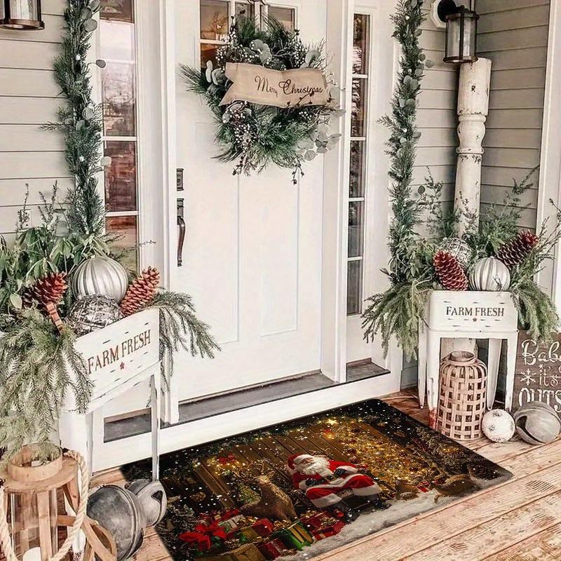 Christmas Themed Doormat, Polyester Non-Slip Machine Washable Rectangular Rug for Multi-Room Indoor Holiday Decor