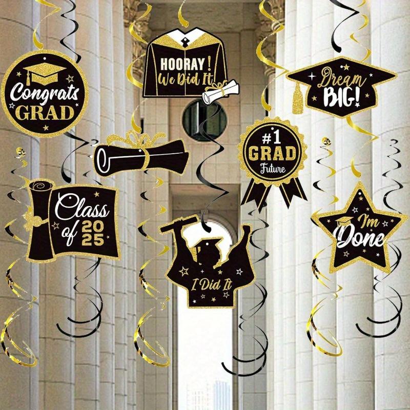 

12 шт. Золотые, Черные Спиральные Украшения Год Выпуска 2025 для Вечеринки по случаю Выпускного Декор для Потолка Черный Золотой Вечеринка по случаю Выпускного Реквизит для Фотобудки Вечеринка разноцветный