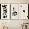 3pcs Lucky You & Queen of Hearts Playing Cards Wall Art Posters, Vintage Farmhouse Home Decor, Frameless, Minimalist Black & Whi