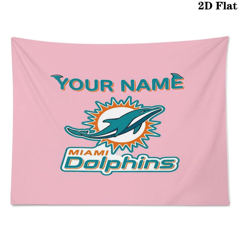 Benutzerdefiniertes Namensschild Miami Dolphins Bedruckter Wandteppich – Wandbehang für Schlafzimmer, Studentenwohnheime und Heimdekoration