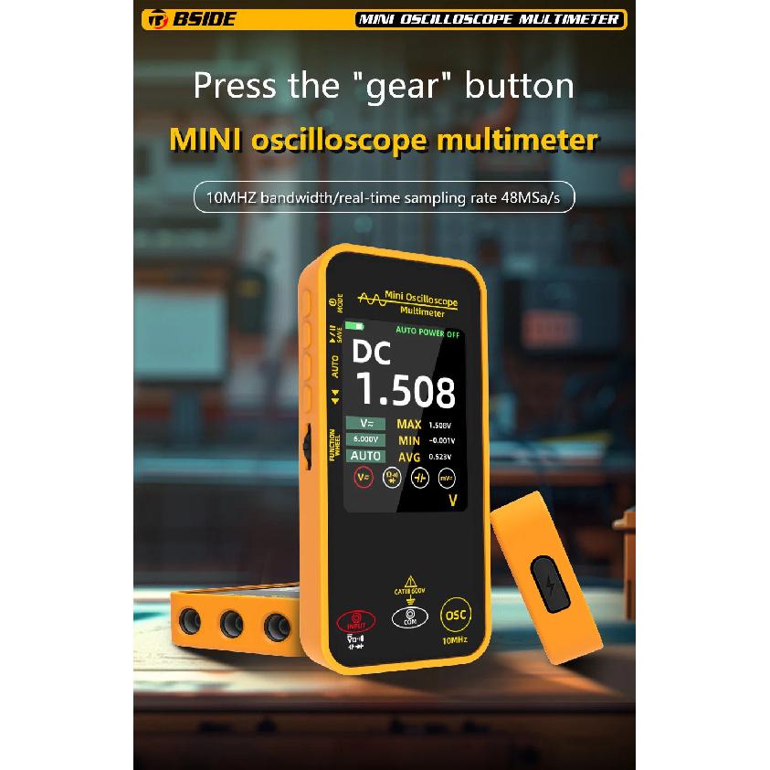 BSIDE OS1 Oscilloscope Multimeter 10MHz Bandwidth 2in1 Meter Auto Waveform Measurement 6000 Counts USB-C 1200mAh professional
