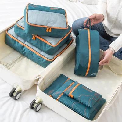 

7/6 Pieces Set Travel Organizer Storage Bags Suitcase Portable Luggage Organizer Clothes Shoe Tidy Pouch Packing Storage Cases зелений