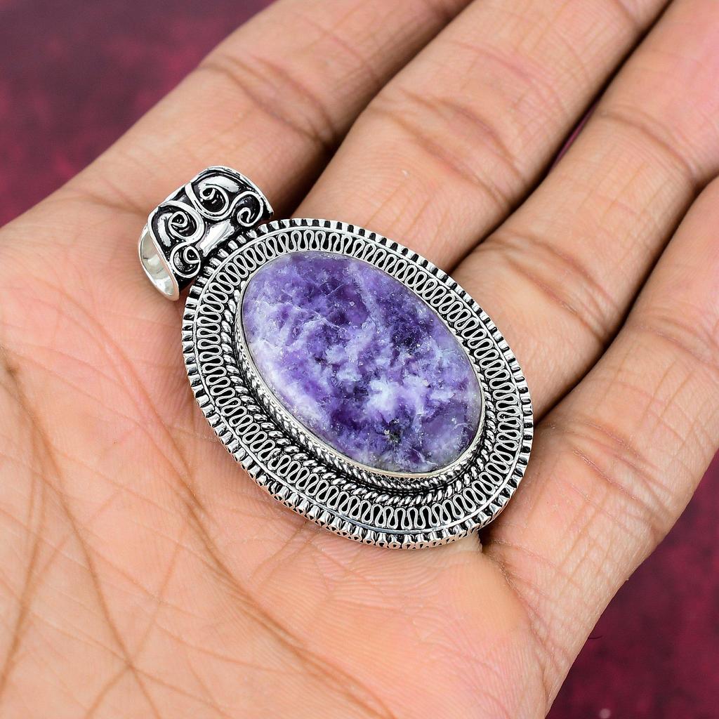 Lepidolite Gemstone Pendant, 925 Solid Sterling Silver Pendant Handmade Antique Jewelry, Gift For Mother