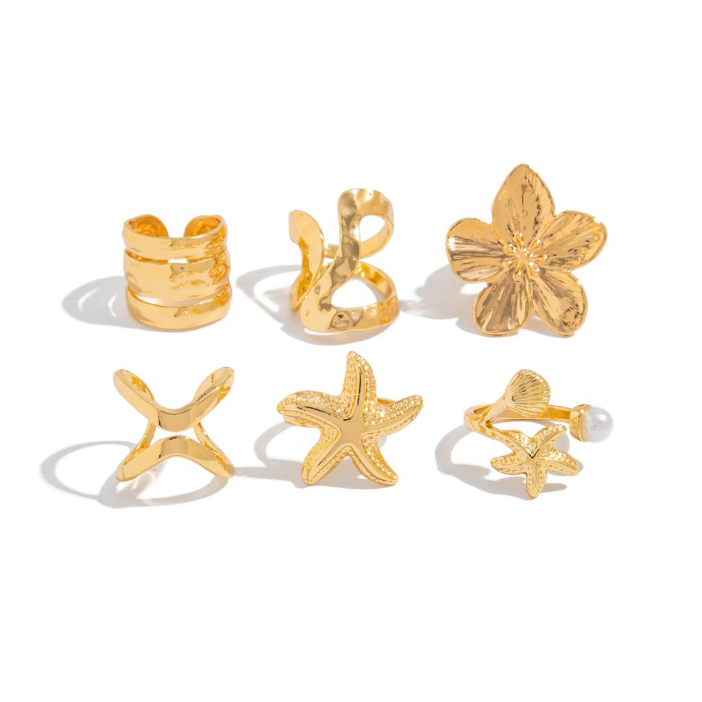 Ingemark 6 Stück/Set Retro Seestern Blume Knöchelringe Set für Damen Böhmen Imitation Perlen Offener Gelenkring Schmuck 2026 Neu