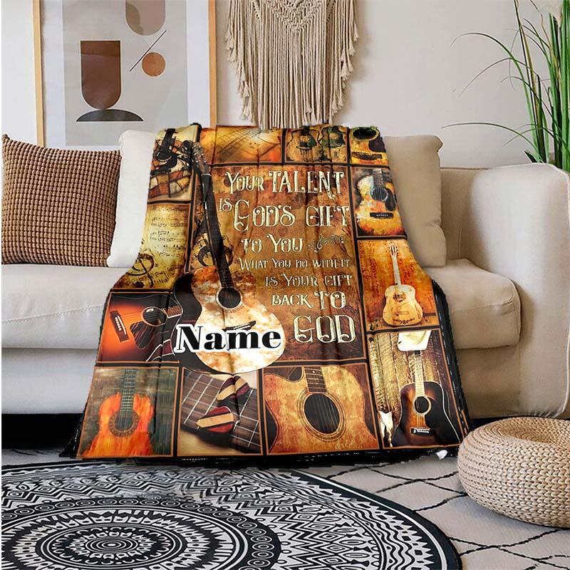 Guitar Lover Customize Your Name Blanket Used For Chair Office Sofa Bed Camping Soft And Warm Giving Friends And Relatives Birthday Graduation Gift