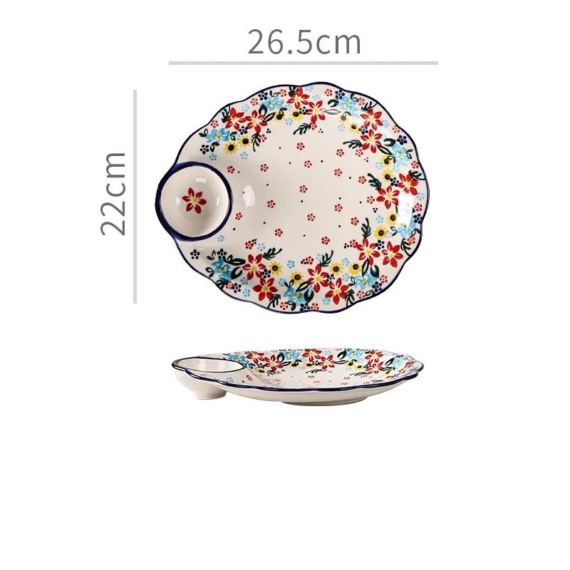 Retro Flower Sushi Plate Creative Home Fruit Plate Delicious Dishes Ceramic Plates Light Luxury Chinese Style Dumpling Tableware