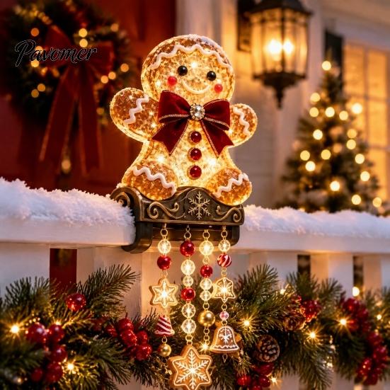Joyful Holiday Atmosphere Lamps Lighted Christmas Railing Figurine, Cute Santa/Elk/Penguin/Gingerbread Cascading Lights Rail Light for Porch