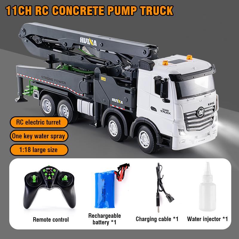 Non-Toxic Rc Truck Huina 1:18 11 Ch Semi-Alloy Remote Control Cement Pump Car Engineering Vehicle Tractor Trailer Toys For Kids Children Gifts