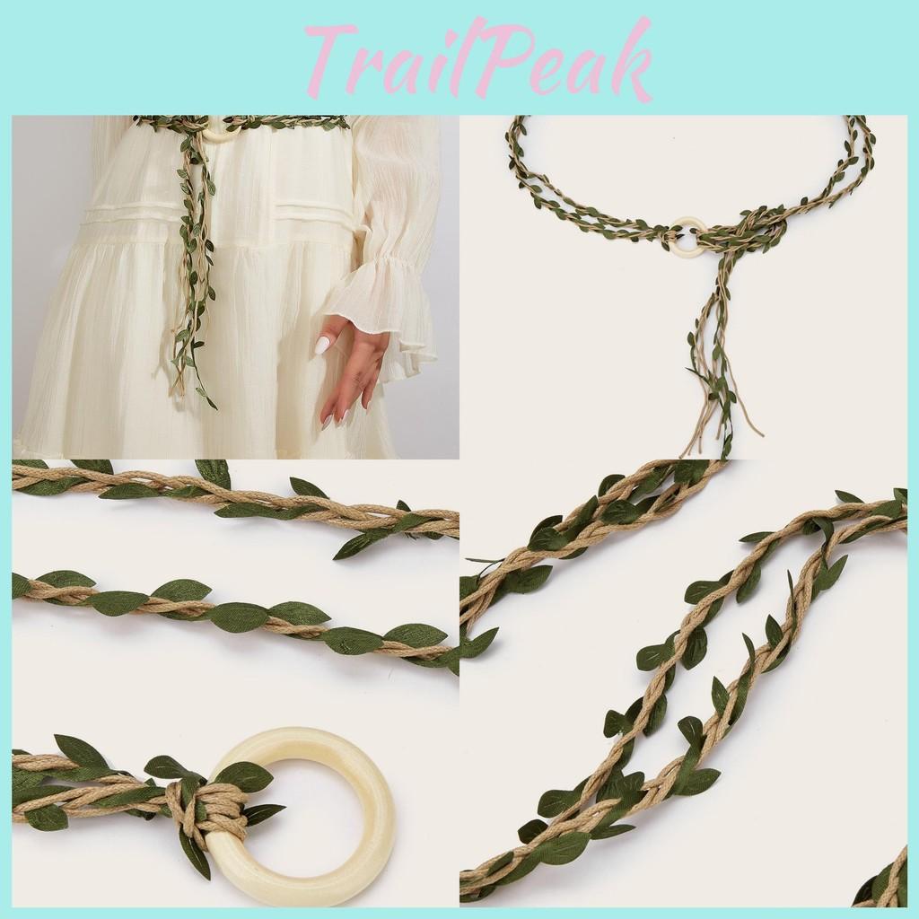 Creative Circular Wooden Buckle Decoration Leaf Branch Design Women Weaving Belt