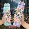 1PC Tiger Flower Wildlife 750ml Color Plastic Sports Water Bottle Leakproof Flip Straw Lid Suitable for Sports Office Home Use