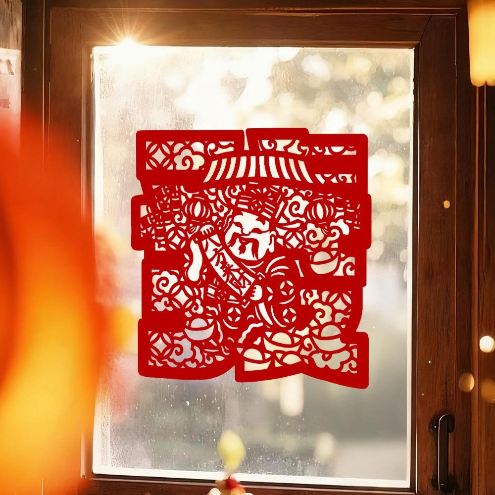 Horse Blessing Design Window Flowers Stickers Removable Flocking New Year Stickers Hollowed-out Thickened Wall Stickers