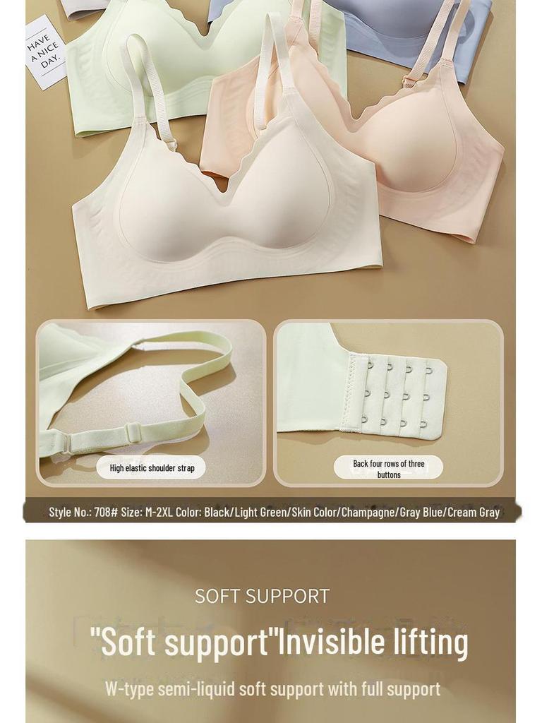 Seamless Jelly Lift Bra for Women: Fixed Cups, Small Chest Support, Gathered, Anti-Sag, Wire-Free.