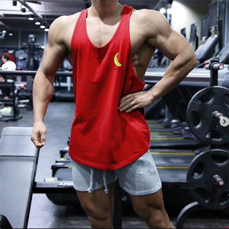 Muscleguys Banana Printed Mens Mesh Yback Training Wear Tank Tops Vneck Sports Causal Fashion Vest Singlets Gym Sleeveless Top Men