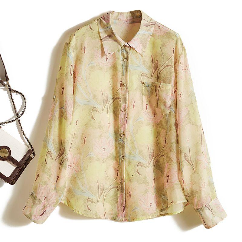 

Elegant Light Color Design Peter Pan Collar Ramie Cotton Spring & Fall Hanging Sleeve Shirt for Girls Summer Sun Protective Clothes Breathable Color L