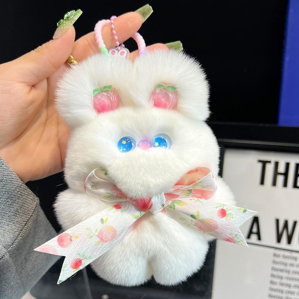 Real Fur Bunny Keychains Fluffy Doll Keychain Charms for Keychains Keyring Cute Plush Doll Pendant Bag Accessories Key Ring Gift