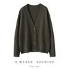 Women's Minimalist V-Neck Cashmere Cardigan - Buttoned, Thick, Wool Sweater Coat