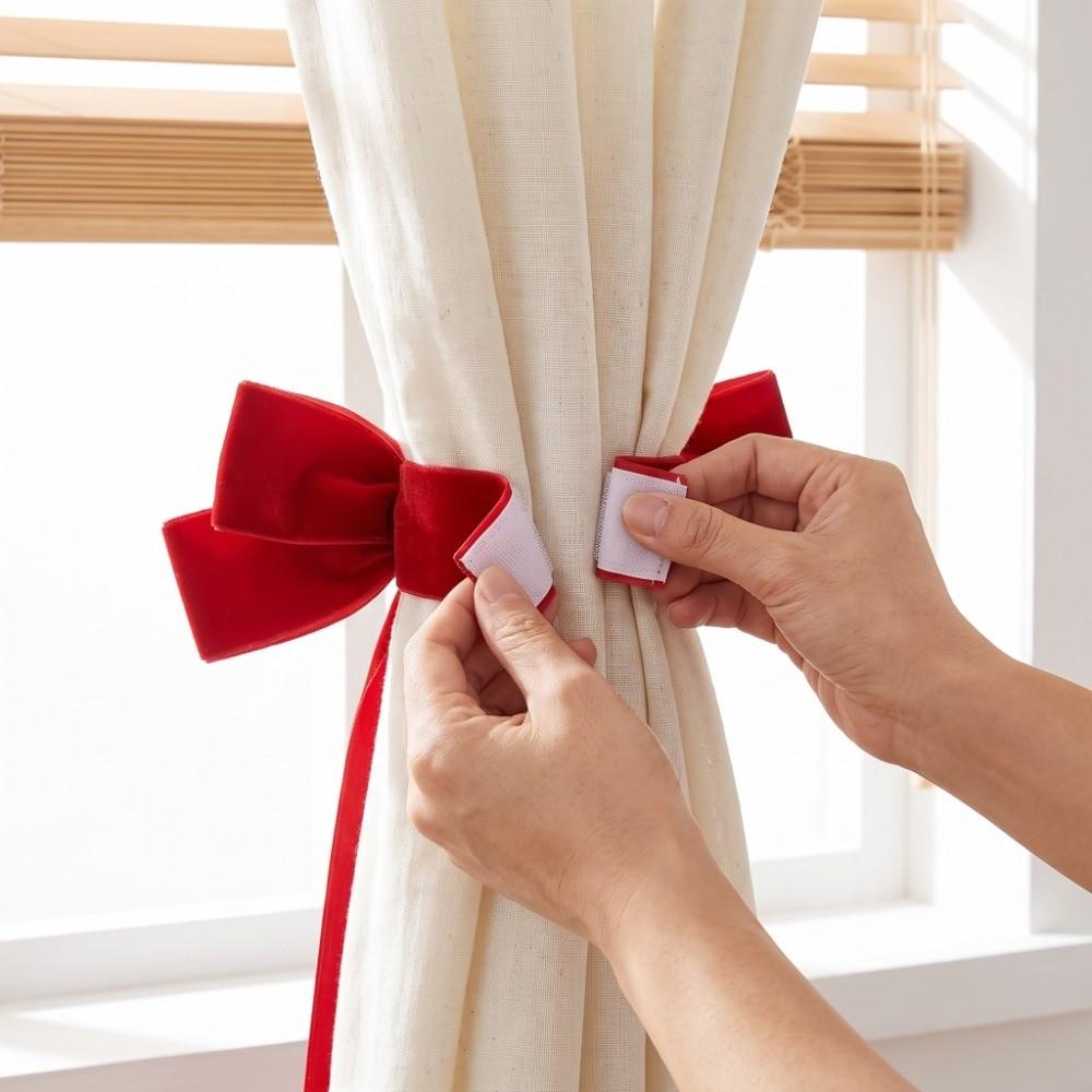 Bowknot Red Bow Curtain Rope Adjustable Curtain Fixer Christmas Tree Curtain Tieback Living Room