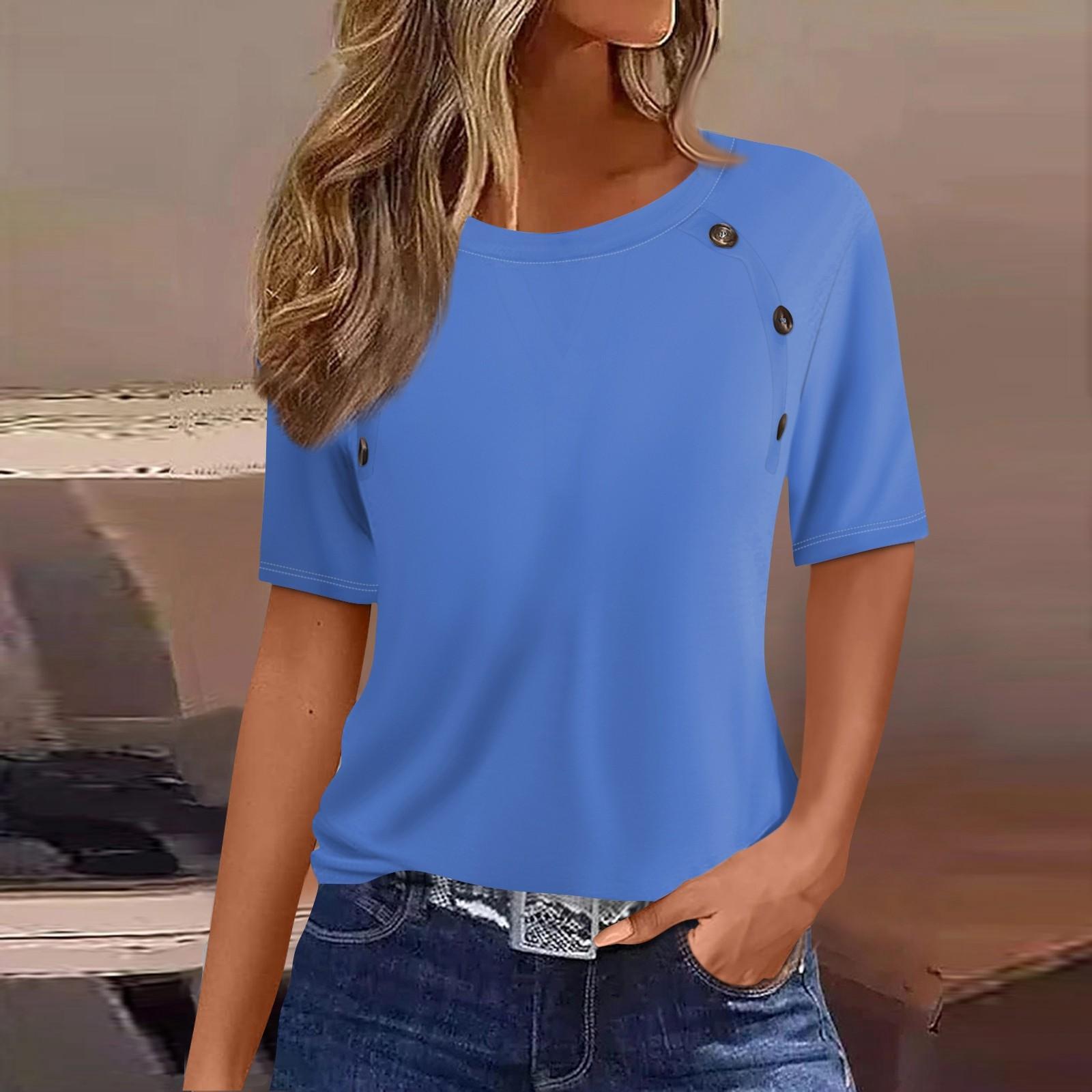 Жен. Футболка Футболка с принтом Пуговицы С короткими рукавами Повседневные Выходные Мода — фото 3