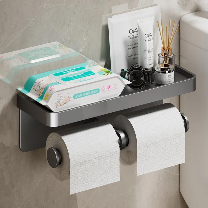 Aluminum Alloy Paper Holder Wall-Mounted Toilet Roll Paper Holder No Drilling Bathroom Kitchen Paper Holder