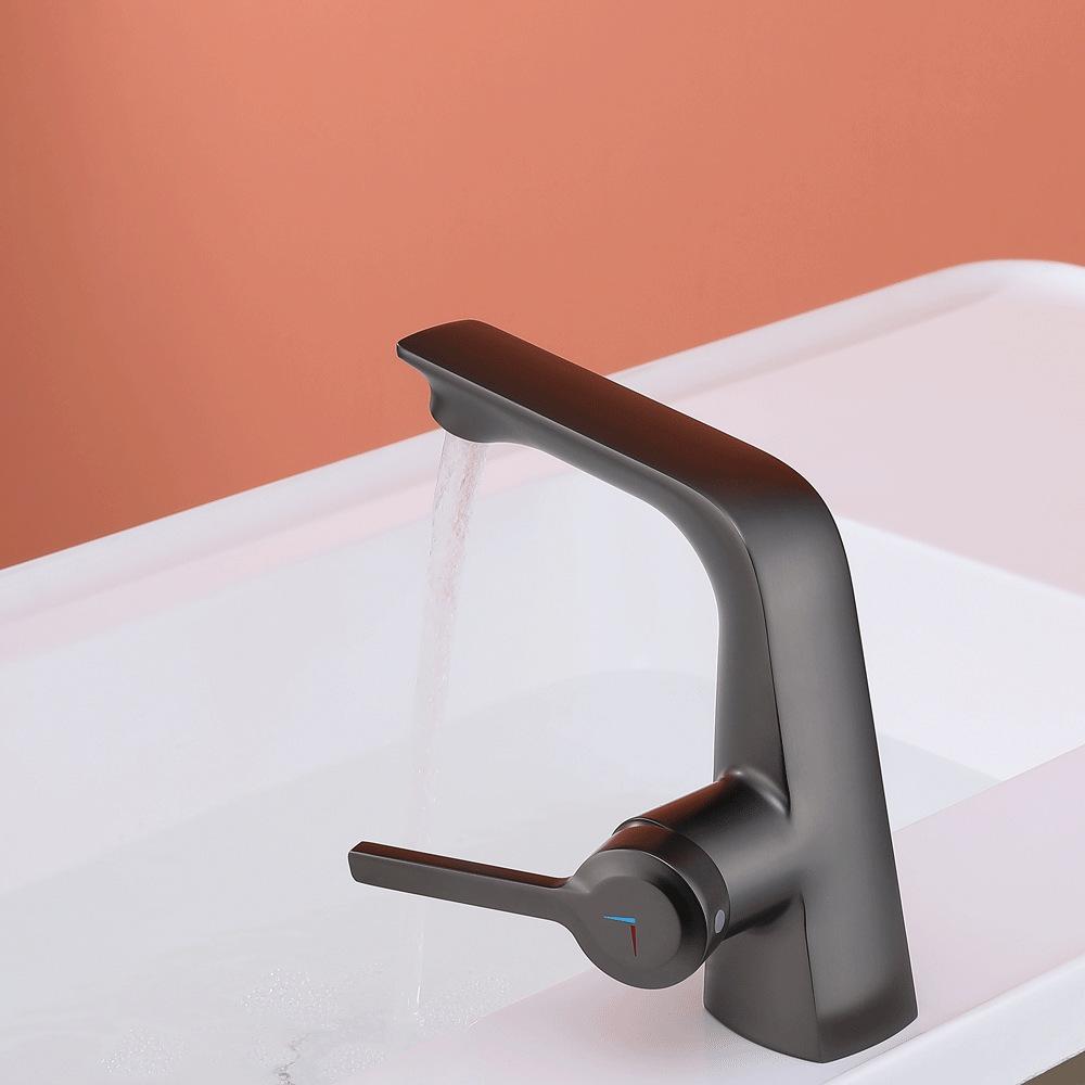 Grauer Badezimmer Waschbecken Armatur Einhebelmischer Warm und Kalt Chrom Wasserhahn Spülbeckenmischer Schwarz Chrom Grau Wasserhahn