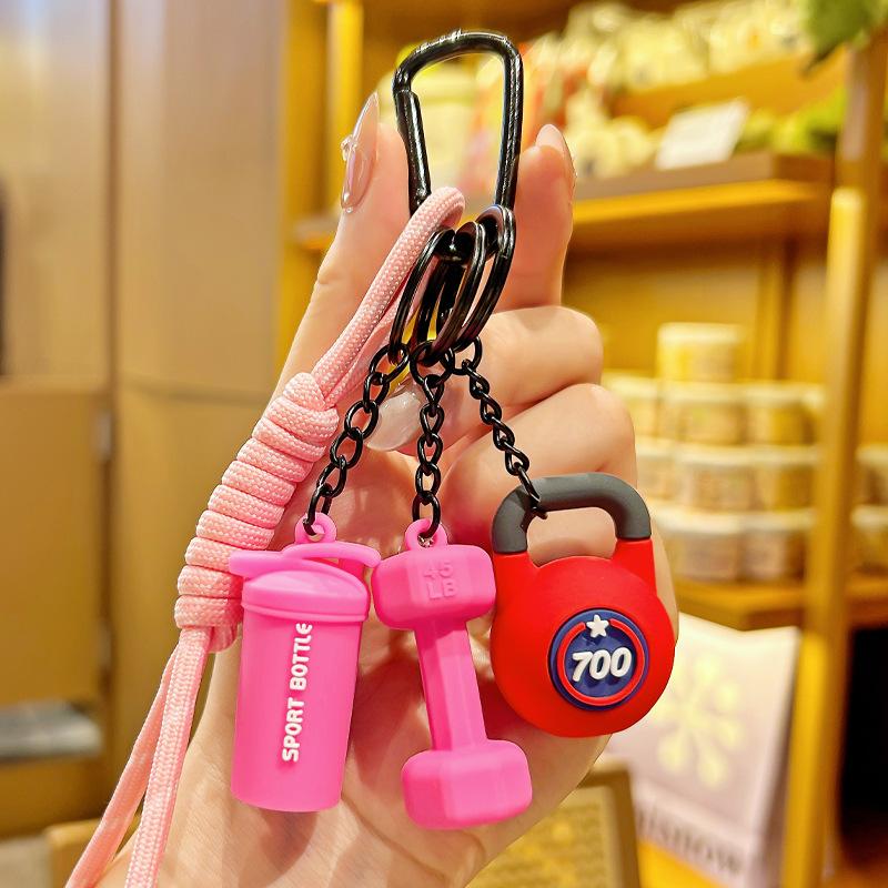 Hand-Woven Fitness Keychain Weight Plate Mini Dumbbell Gym Lover Key chain DIY Girl Heart Nylon Rope Pendant Fitness Enthusiast
