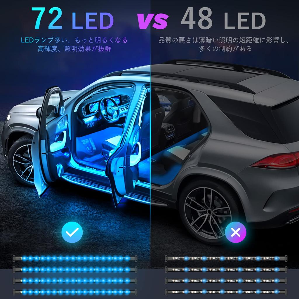 NOVSIGHT Car LED Strip 72 Car Illumination for Interior High 8 RGB Ambient Starry Sky Remote App Timer Music Sound Recognition Light, LEDs,