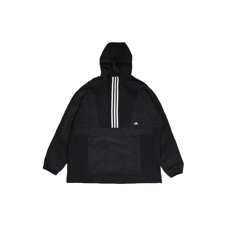 adidas Half-zipped Hooded Windproof Sports Woven Jacket Men s Black GM4443 XXXL