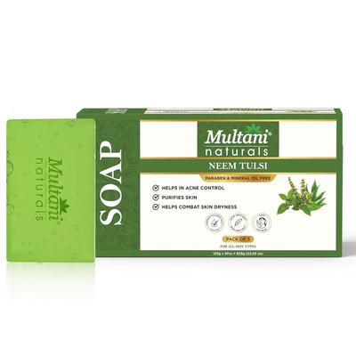 Multani Naturals Neem Tulsi Soap Bar For Deep Cleansing Moisturizing Glow Skin Care For Men Women 125 Gm Pack Of 5 Pcs