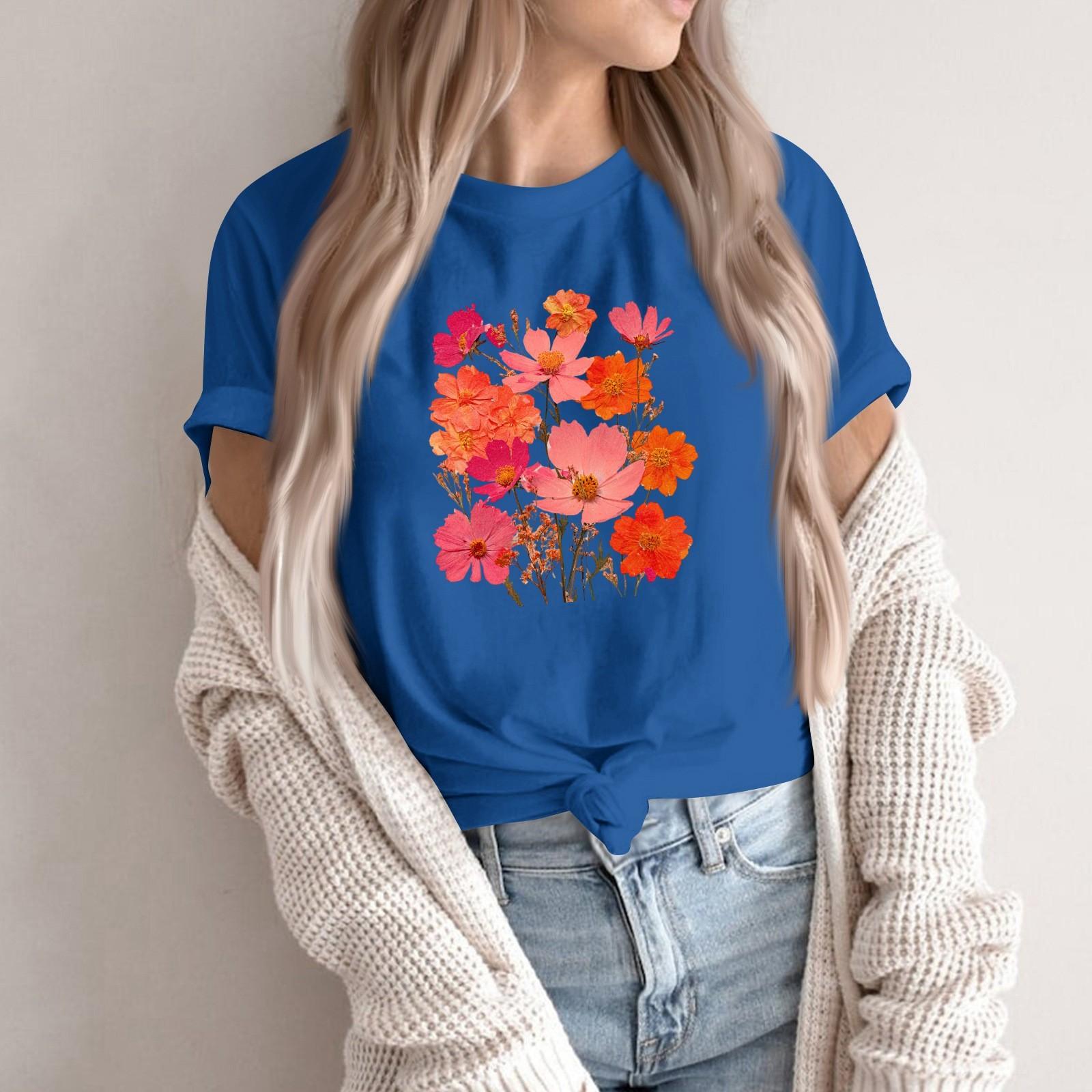 

Women s Fashion Casual Printed Round Neck Short Sleeved Pullover T-Shirt Top XXL синій