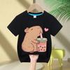 Capybara Girls' T-Shirt Summer Cute Graphic T Shirts O-Neck Girls Short Sleeve Clothing Fashion Casual Tops Children's Clothing