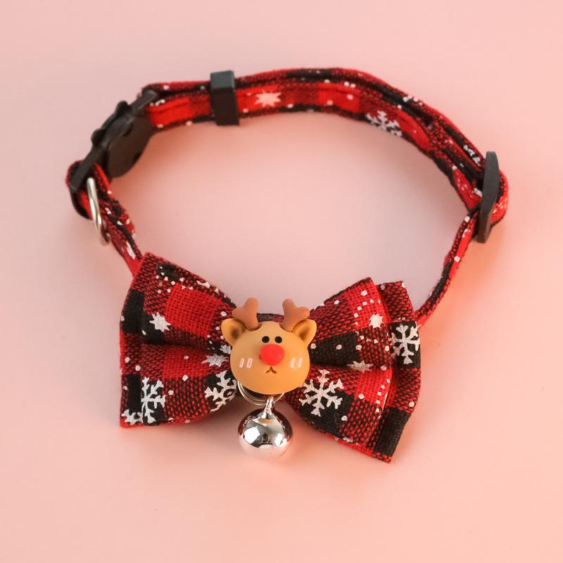 Pet Breakaway Cat Collar Bow Tie and Bell Cute Plaid Christmas Red Elastic Adjustable Dog Collar with Sash Bell New Year Gifts
