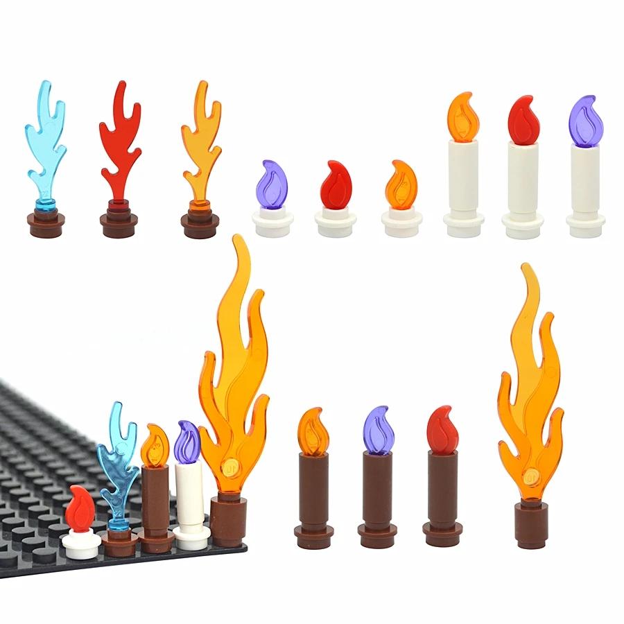MOC Bonfire Bricks Accessories 37762 37775 Wave Candle Holder Flame Candlestick Model Educational Fire Toy Building Blocks Kids
