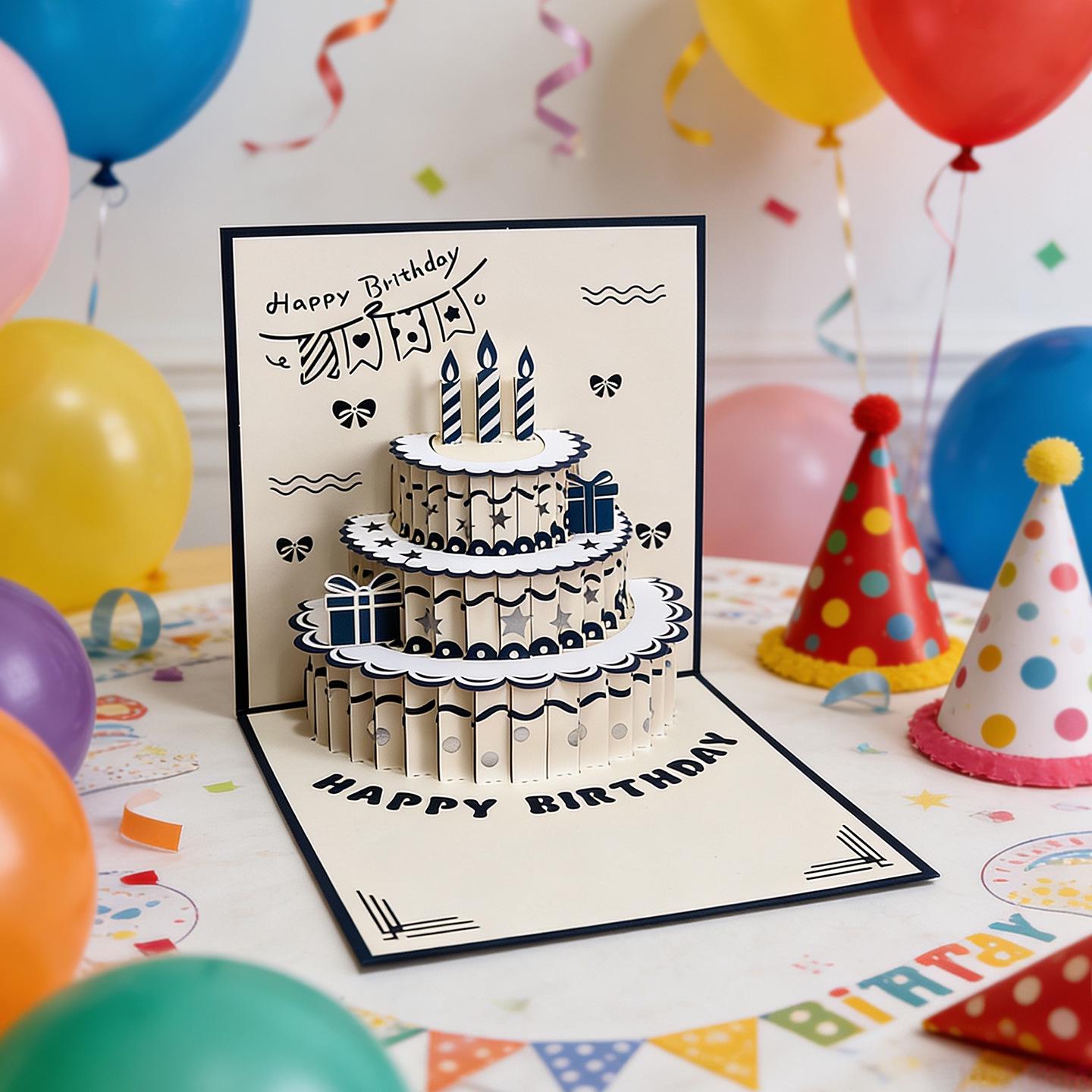 3D Musical Birthday Cake Greeting Card with Light - Creative High-End Design