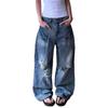 American street washed old ripped jeans men's spring and autumn straight loose European and American high street vibe wind long pants