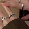 Dark Retro Distressed Pentagram Antique Silver Adjustable Ring for Women