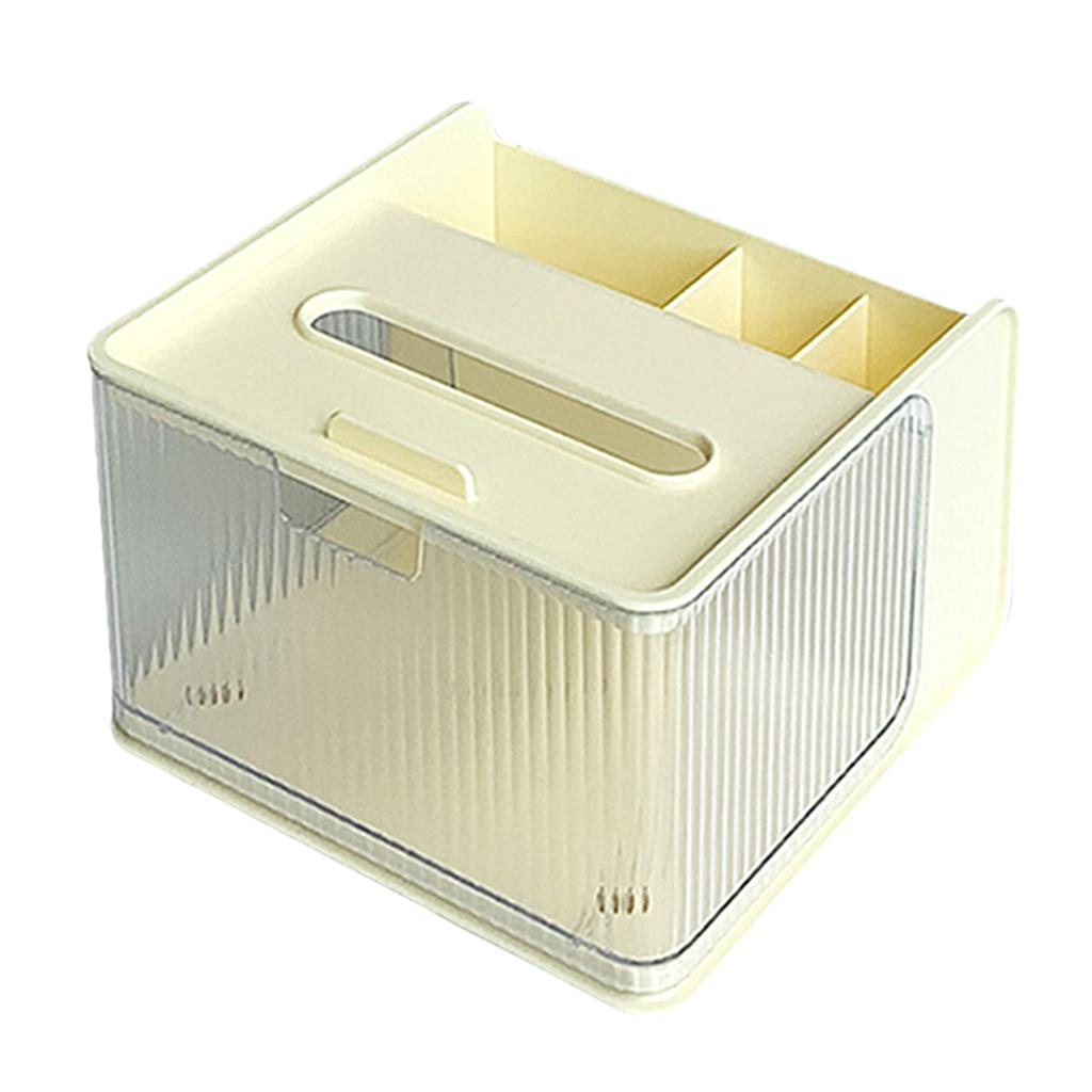 Multifunctional Tissue Box Multi Compartment Facial Tissue Organizer with Phone Mount for Bathroom Kitchen Cream Color