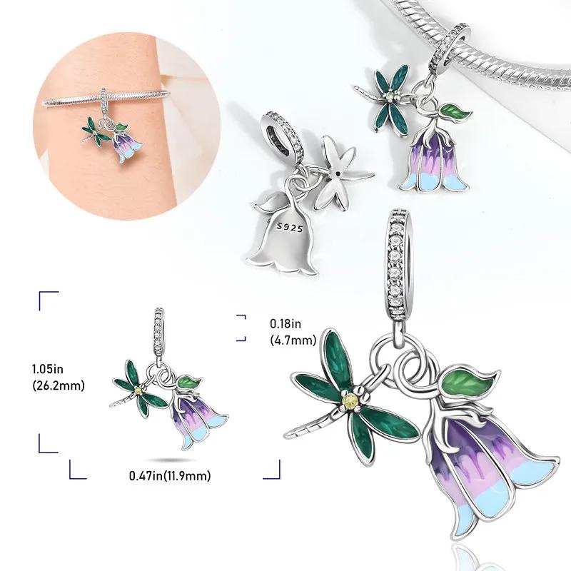 Copper Colors Colorful Pansy Daisy Flowers Butterfly Pendant Bead Fit Original Bracelet Diy Fine Jewelry Gift For Women