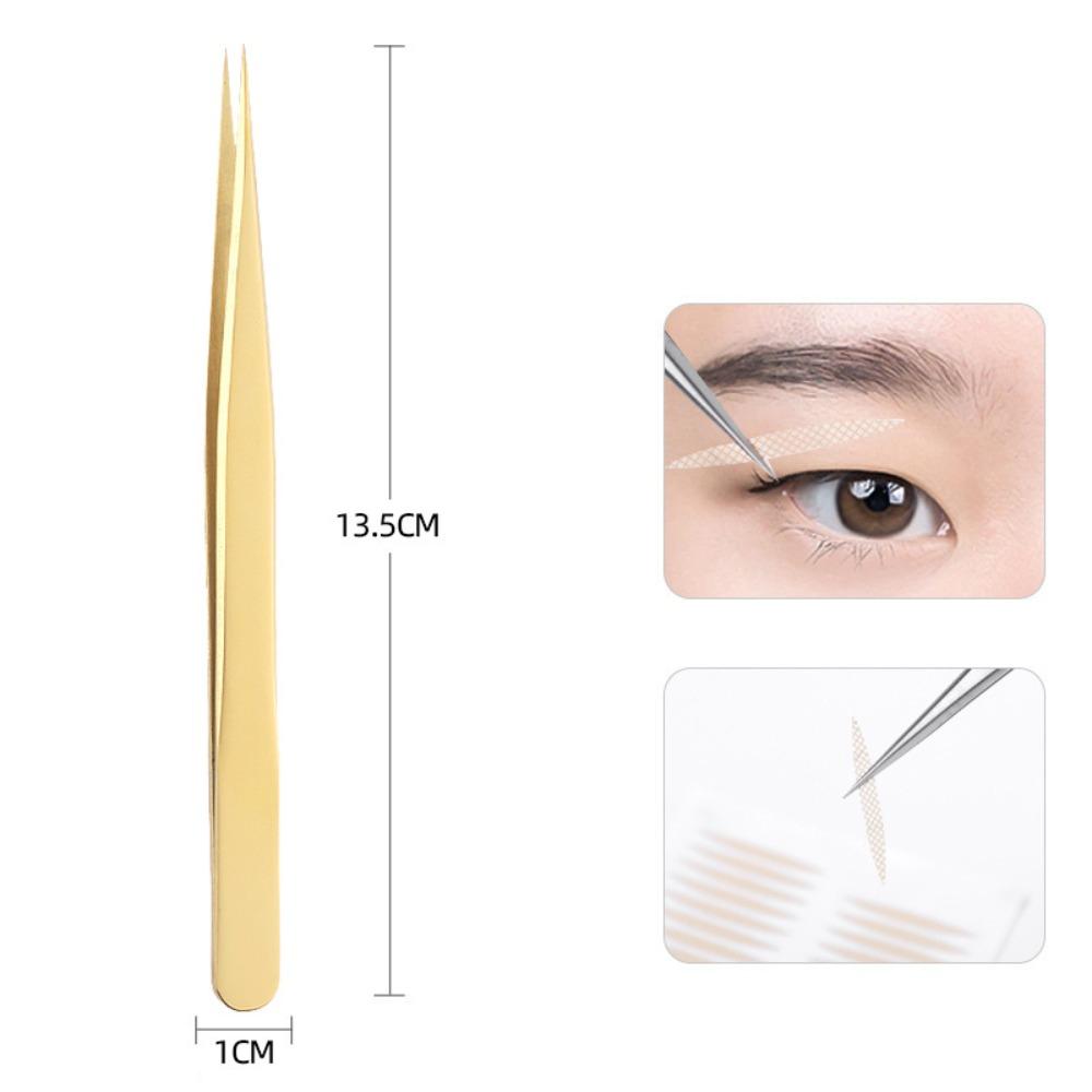 Durable Stainless Steel Lash Extension Tweezers Anti-Slip Gold Curved Tip Tweezers Straight Tweezers Makeup Accessories