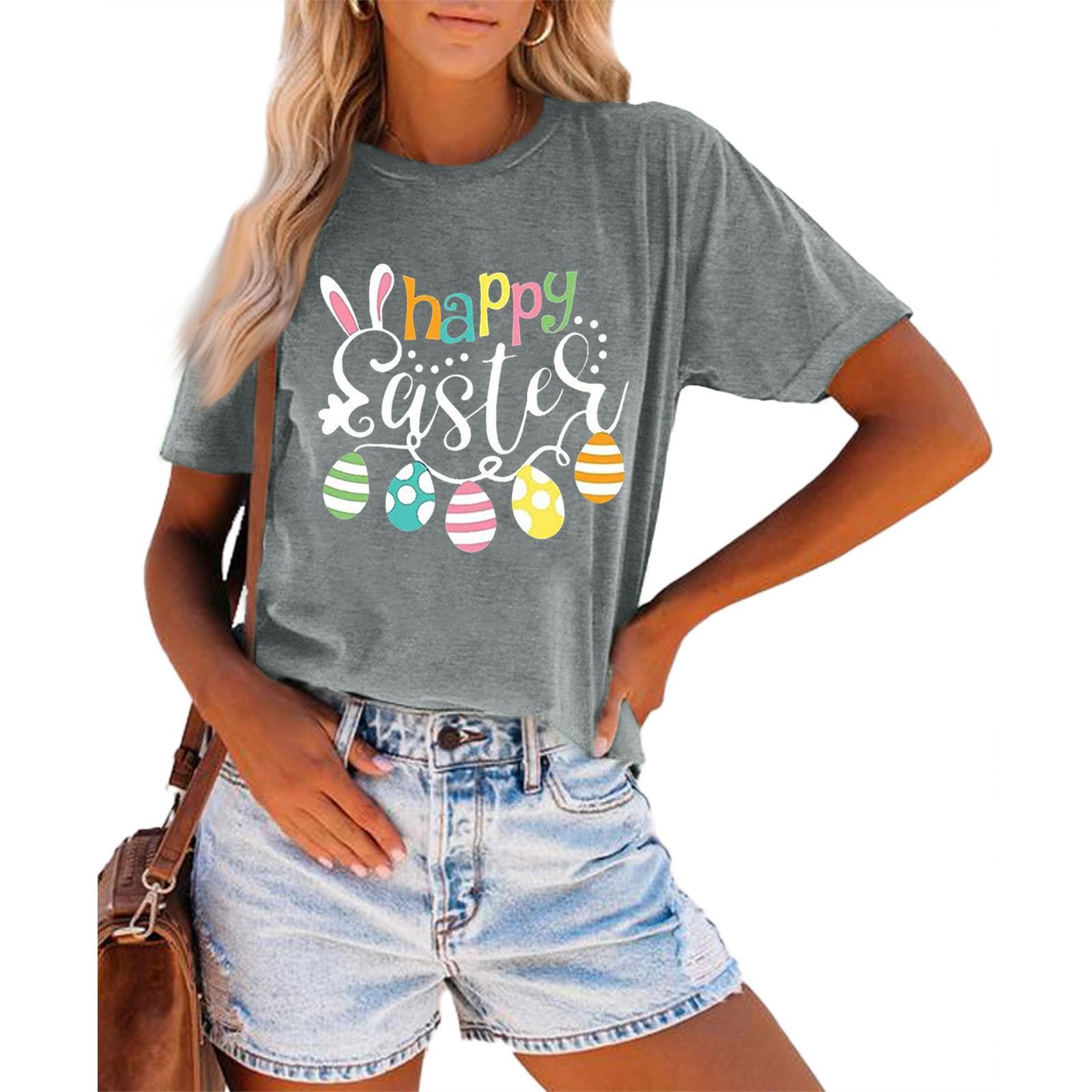 

Женская модная повседневная летняя удобная блузка с круглым вырезом и коротким рукавом с принтом XXL