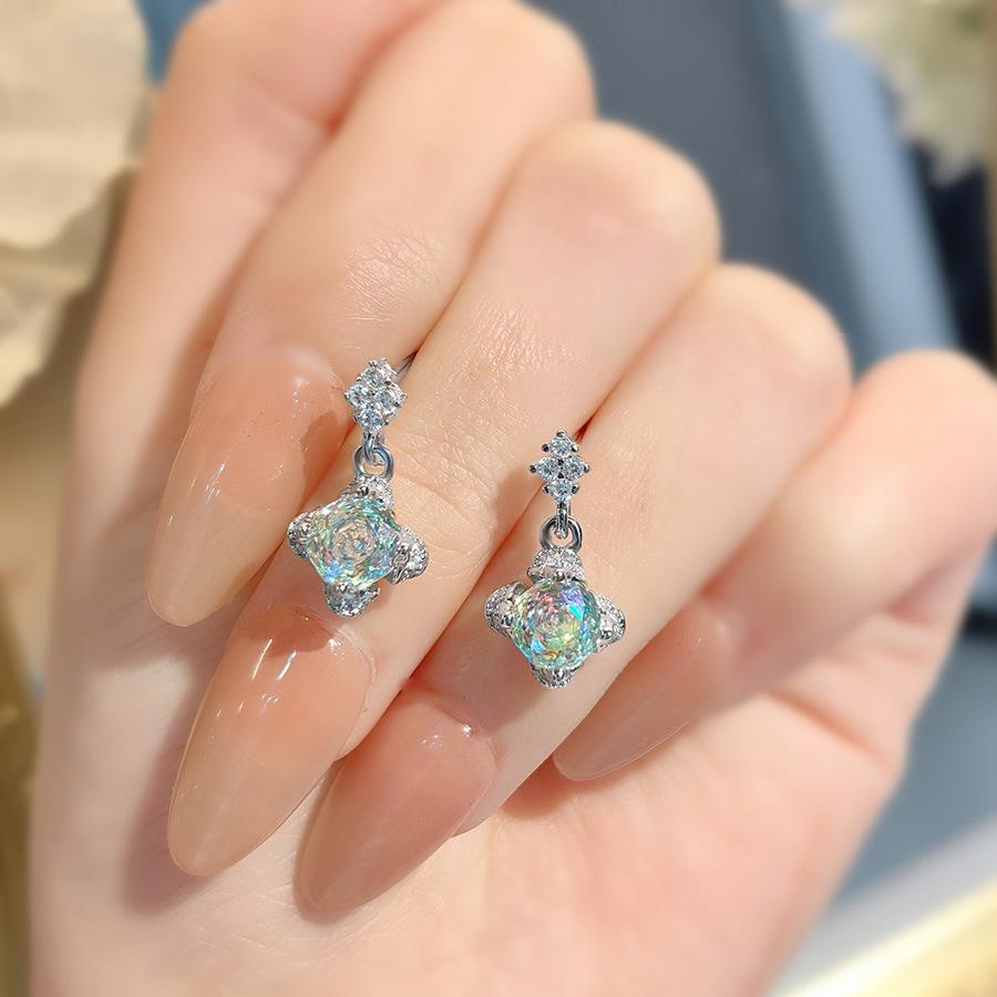 Octagonal Millennium Rose Cut Paraiba Necklace Pendant With High Carbon Diamond Colorful Diamond Stud Earrings Pink Diamond Ring Women