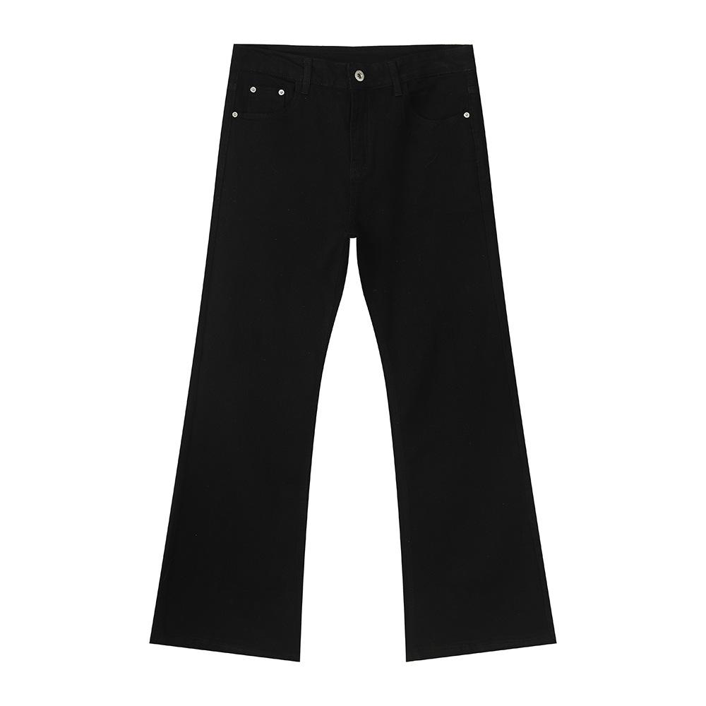 | Black Washed Retro Bootcut Straight Slim Solid Color Denim Trousers