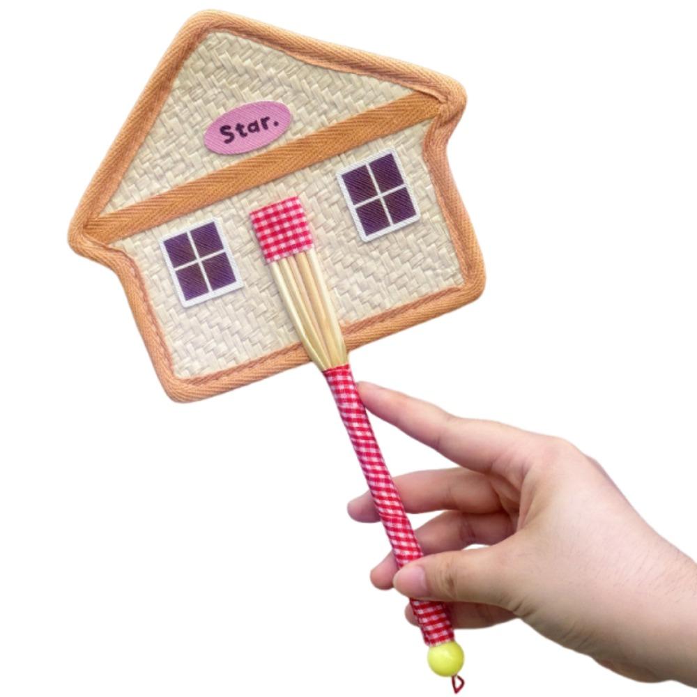 Cute Hand-Woven Fan House Design Decorative Handheld Fans Compact Cattail Fan Home Decor