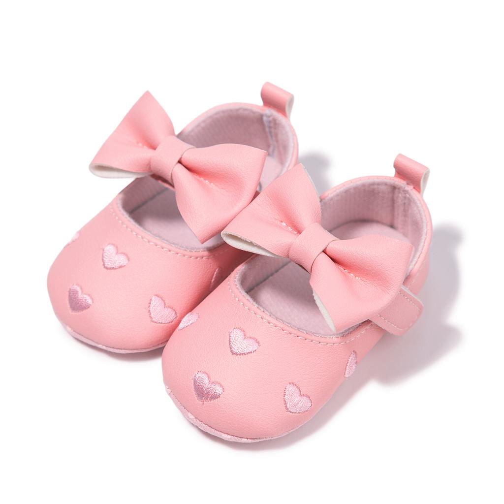Meckior Baby Shoes Classic Dress Cute Bow-knot Heart Anti-slip Soft Sole First Walkers Infant Baby Girls Toddler Shoes 0-18m