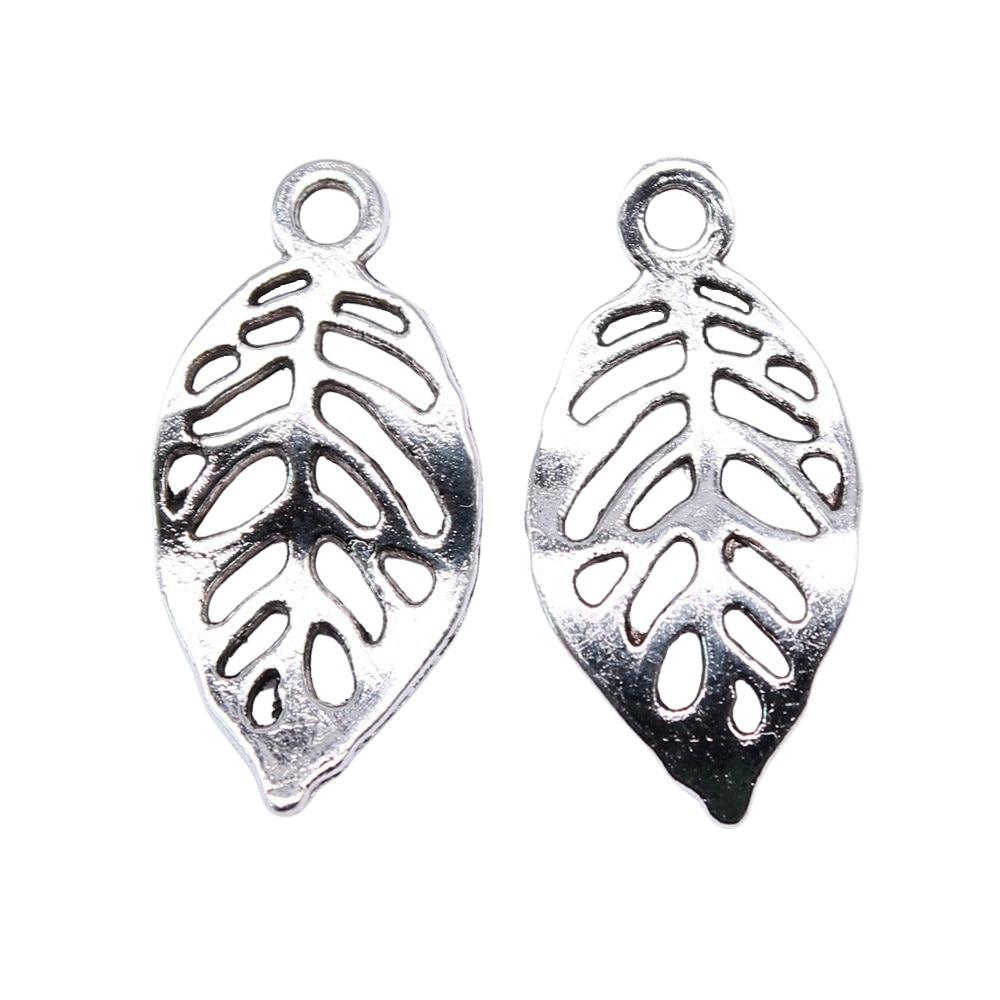 

40шт Лист Шармы Шармы Античное серебро Цвет Цинковый сплав 23X11mm