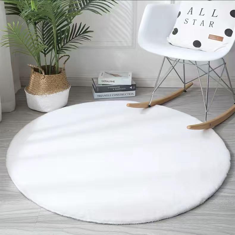 Soft Round Carpet Rabbit Faux Fur Plush Bedroom Rug White Plush Shaggy Foot Mat Children's Play Floor Carpets for Living Room