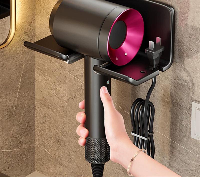 Gray Hair Dryer Holder Bathroom Shelf Dryer Cradle Black Shelves Shower Hairdryer Organizer Box Toilet Blower Holder Shelf