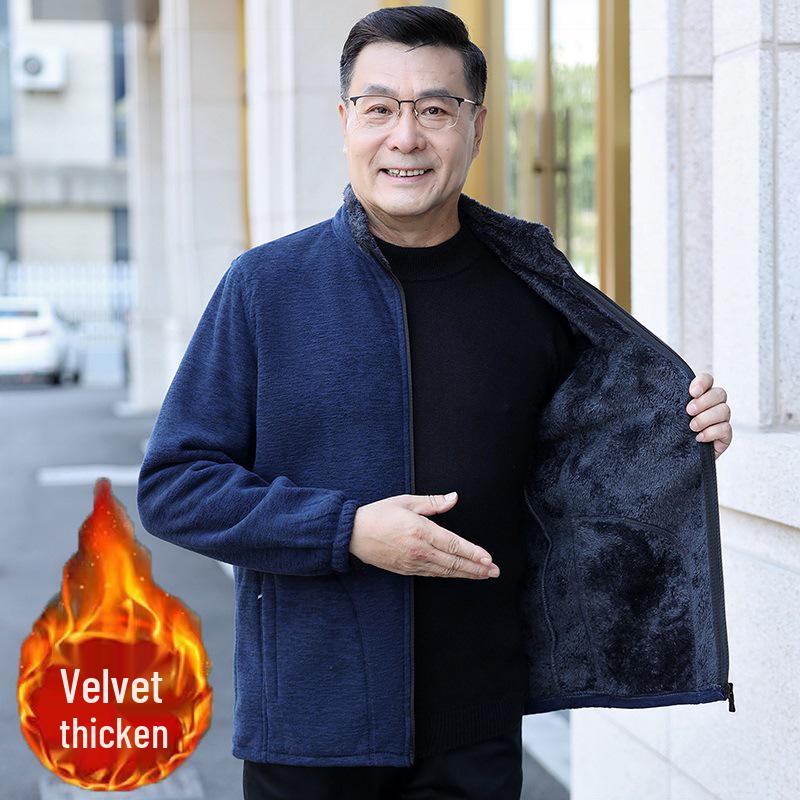 Men’s Winter Fleece Outerwear: Plus Velvet Sweatshirts for Middle-Aged and Elderly Dads and Grandpas