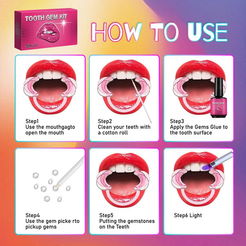 DIY Tooth Gem Kit with DIY Crystals Glue & Light Starter Set for Face Body Temporary Shiny Teeth Jewelry Crystal Accessories
