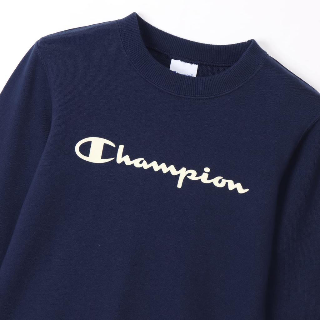 Champion Long Sleeve Crew Neck USA Script Size 120 Kids' Sweatshirt, 100% Cotton, Logo, Navy, (CK-Y002)